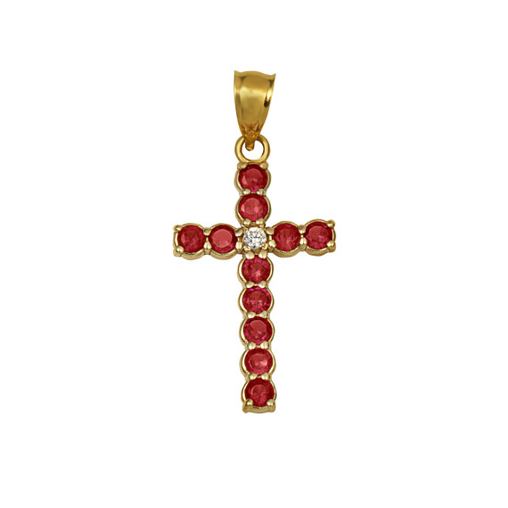Gold Garnet Gemstone Diamond Cross Large Pendant