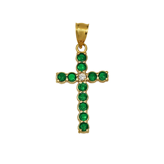 Gold Emerald Gemstone Diamond Cross Large Pendant