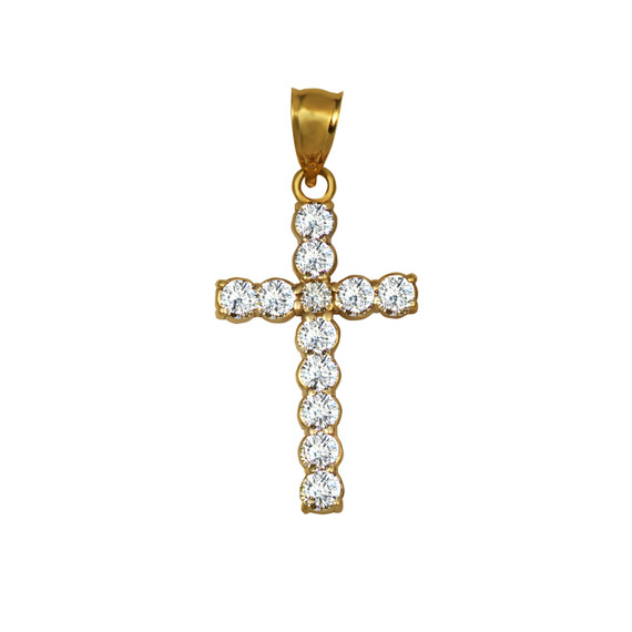 Gold CZ Gemstone Diamond Cross Large Pendant