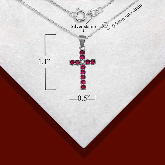 Sterling Silver Gemstone CZ Cross Large Pendant Necklace with measurement