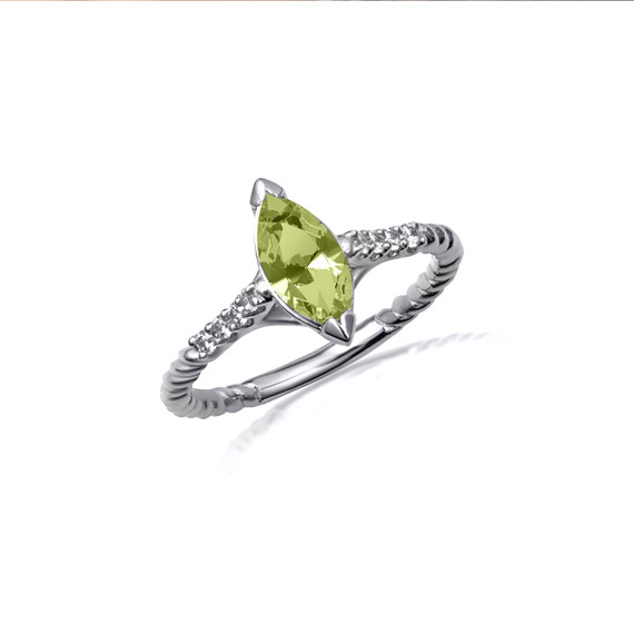 .925 Sterling Silver Marquise Cut Peridot Gemstone CZ Roped Twist Ring