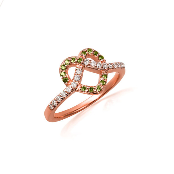 Rose Gold Heart Chevron Peridot Gemstone Band Ring