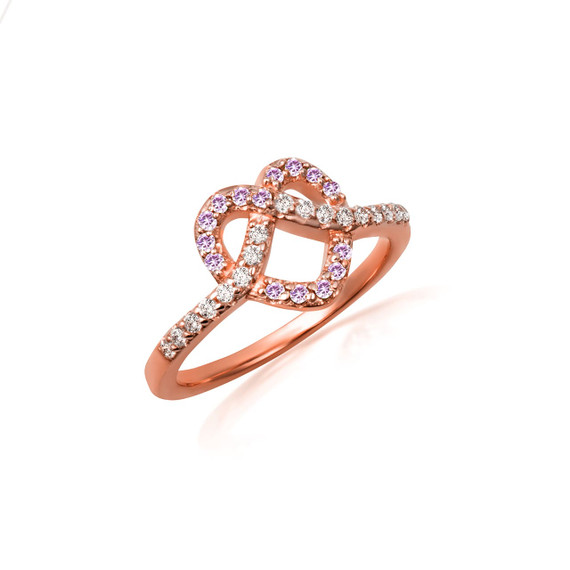 Rose Gold Heart Chevron Alexandrite Gemstone Band Ring