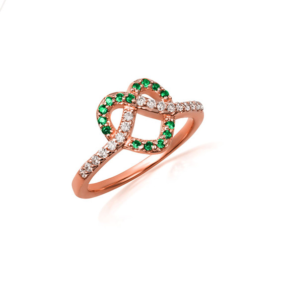 Rose Gold Heart Chevron Emerald Gemstone Band Ring