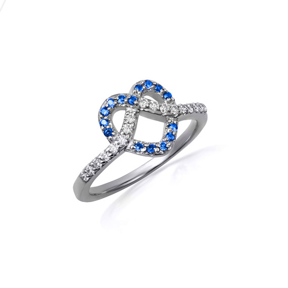 .925 Sterling Silver Heart Chevron Sapphire Gemstone Band Ring