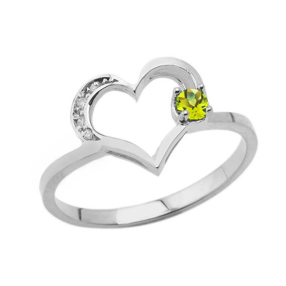 Genuine Birthstones And Diamond Heart Ring ( Available In Yellow,Rose,White Gold)