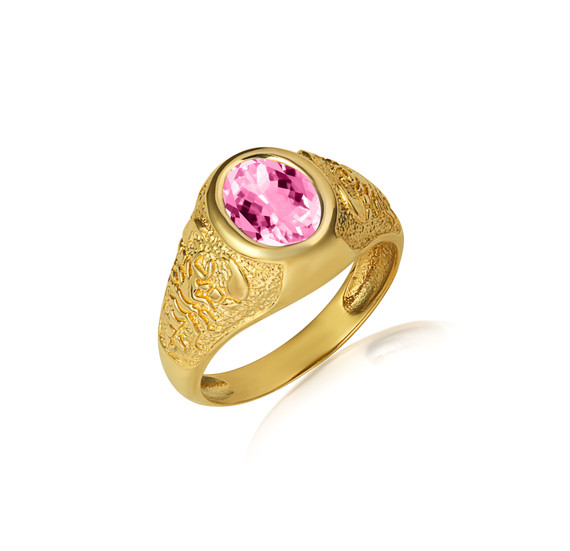 Gold Oval Pink CZ Gemstone Textured Scorpion Band Ring