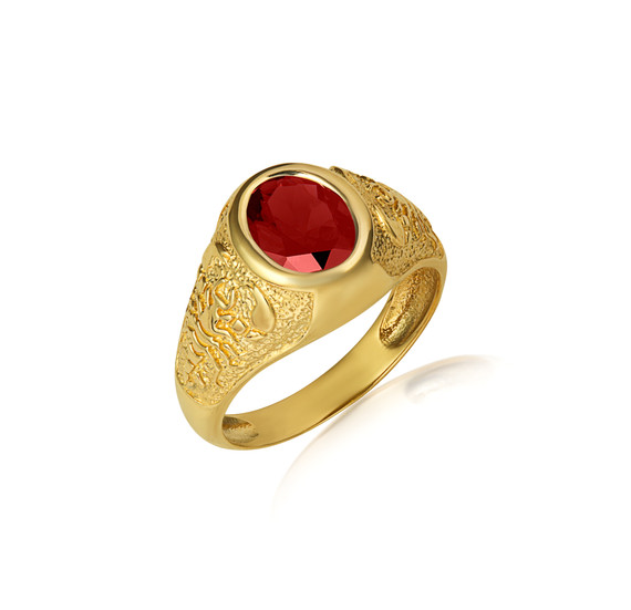 Gold Oval Garnet Gemstone Textured Scorpion Band Ring