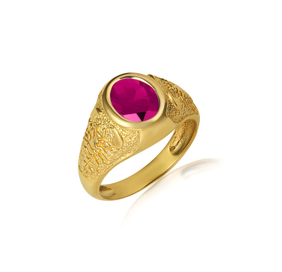 Gold Oval Ruby Gemstone Textured Scorpion Band Ring