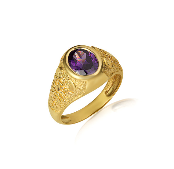 Gold Oval Amethyst Gemstone Textured Scorpion Band Ring