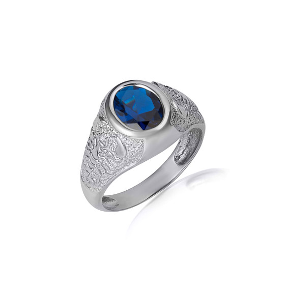 .925 Sterling Silver Oval Sapphire Gemstone Textured Scorpion Band Ring