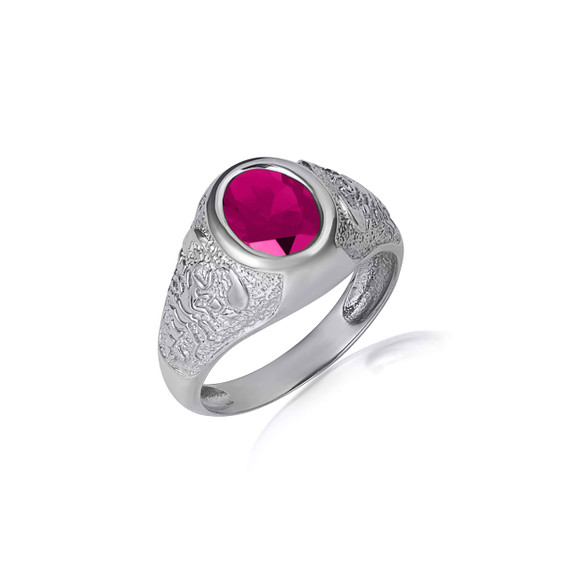 .925 Sterling Silver Oval Ruby Gemstone Textured Scorpion Band Ring