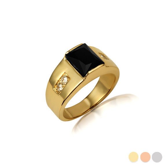 Gold Emerald Cut Black Onyx Gemstone Statement Ring