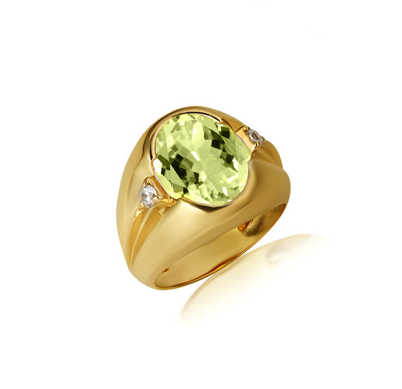 Gold Oval Peridot Gemstone Art Deco Statement Ring