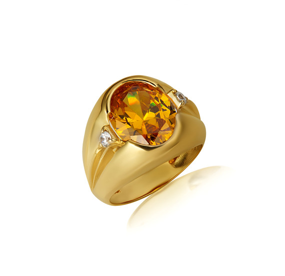 Gold Oval Citrine Gemstone Art Deco Statement Ring