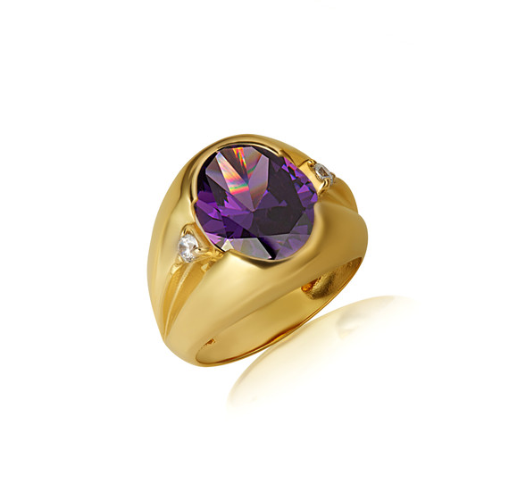 Gold Oval Amethyst Gemstone Art Deco Statement Ring