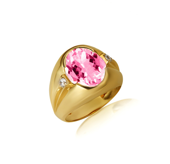 Gold Oval Pink Gemstone Art Deco Statement Ring