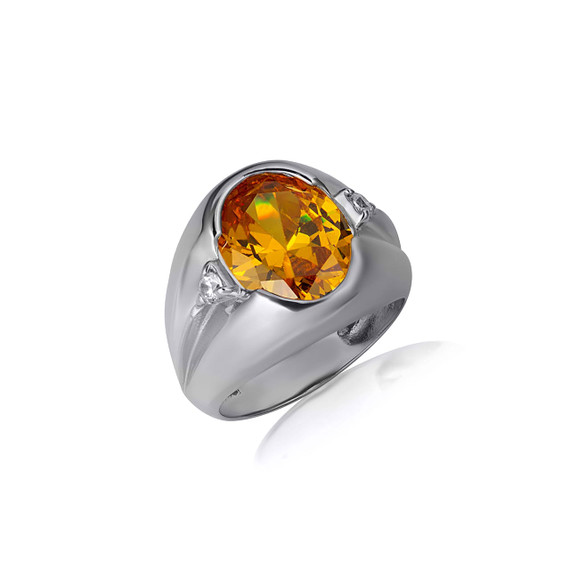 .925 Sterling Silver Oval Citrine Gemstone Art Deco Statement Ring