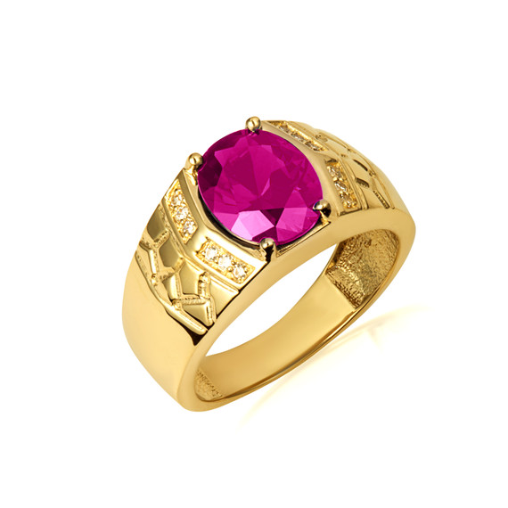 Gold Oval Ruby Gemstone Nugget Statement Band Ring