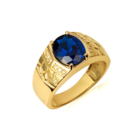 Gold Oval Sapphire Gemstone Nugget Statement Band Ring