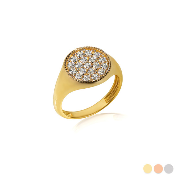 Gold CZ Circle Statement Ring