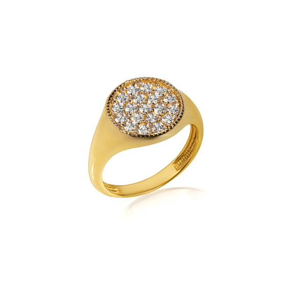 Gold CZ Circle Statement Ring