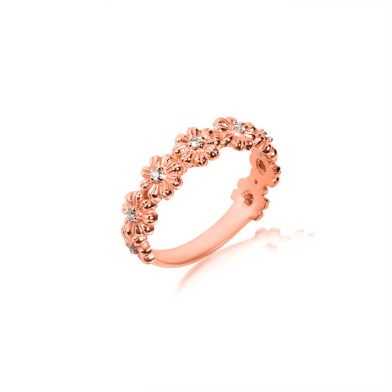 Rose Gold Daisy Flower CZ Band Ring