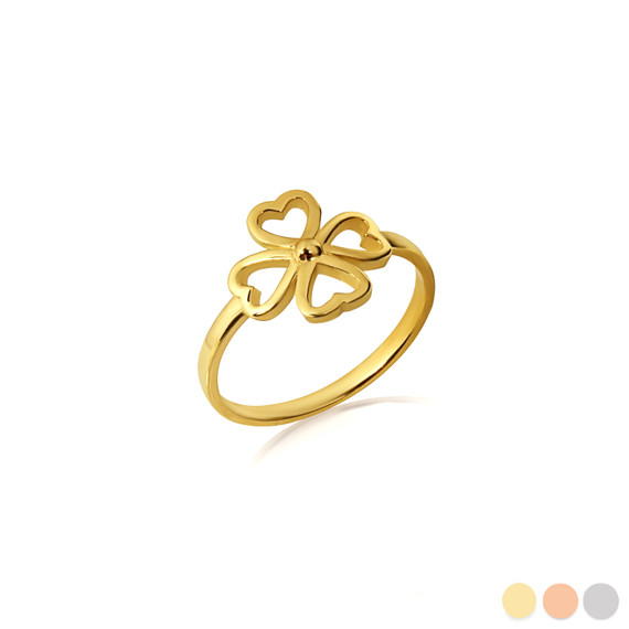 Yellow Gold Four Leaf Heart Clover Ring