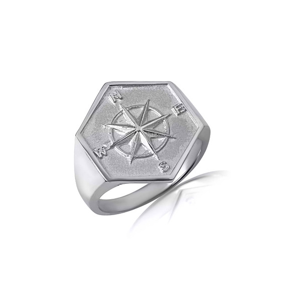 White Gold Compass Rose Navigation Ring