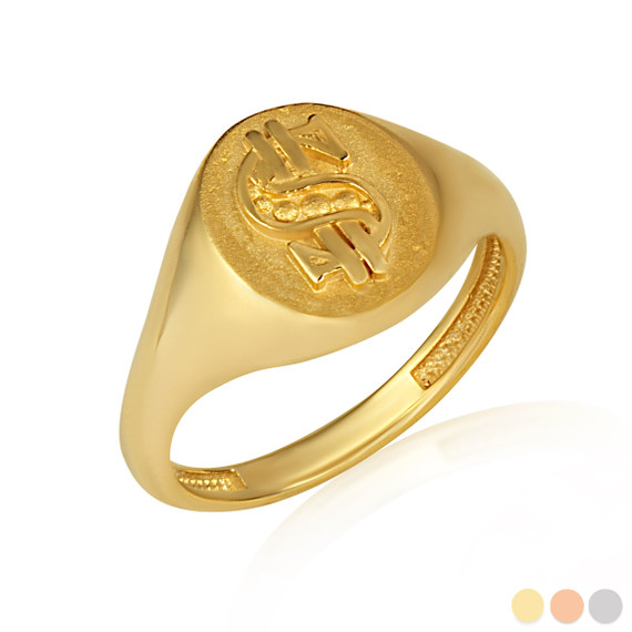 Yellow Gold Money Dollar Sign Signet Ring