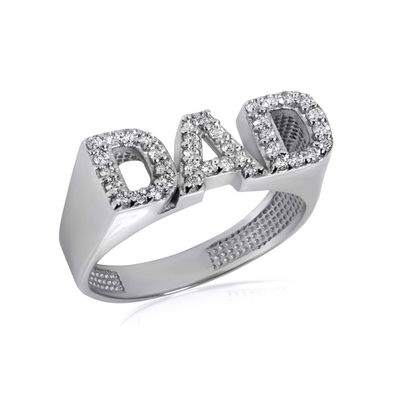 White Gold CZ Dad Father's Ring