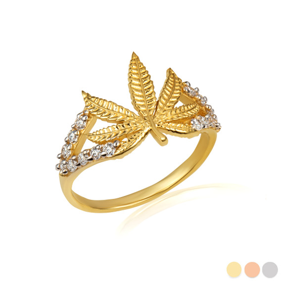 Gold Marijuana Leaf Weed CZ Ring