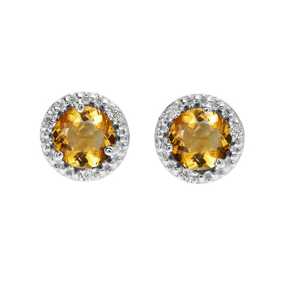 Personalized Gold Halo Stud Earrings in with Solitaire Genuine Birthstone and Diamonds (Available in Yellow/Rose/White Gold)