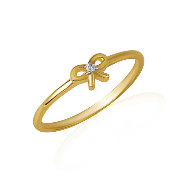 14K Yellow Gold Bow Tie Ribbon CZ Ring