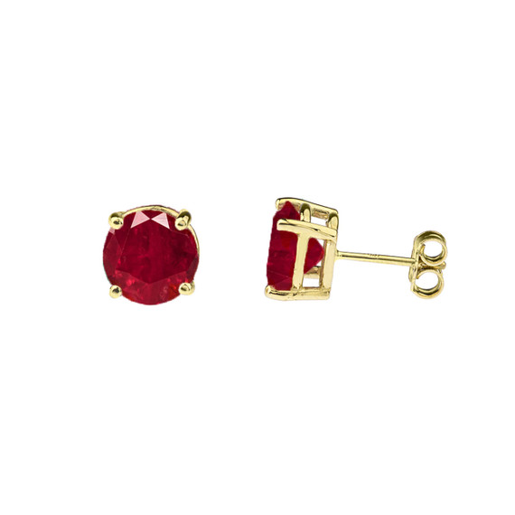 Yellow Gold Custom Ruby Birthstone Earrings