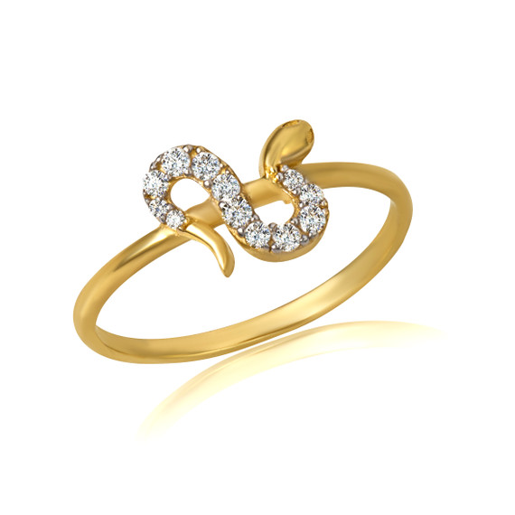14K Yellow Gold CZ Studded Snake Ring