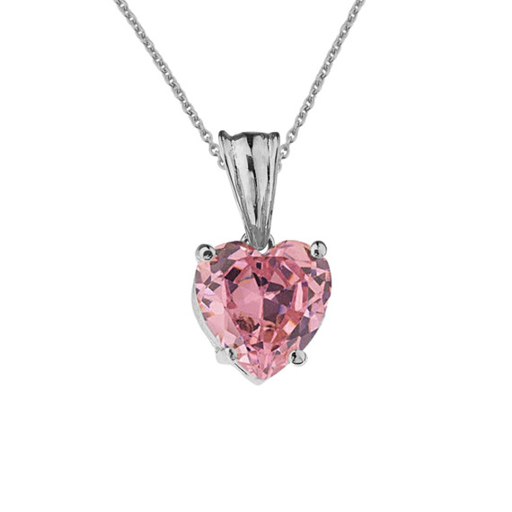 White Gold Heart Personalized Birthstone Pendant Necklace