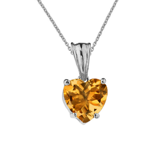 White Gold Heart Personalized Birthstone Pendant Necklace