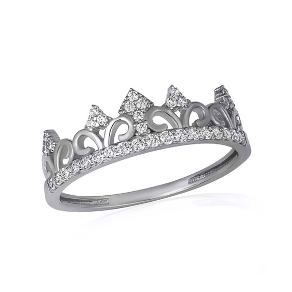 .925 Sterling Silver CZ Royal Crown Filigree Tiara Band Ring