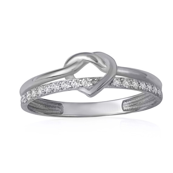 .925 Sterling Silver Heart Knot CZ Double Band Ring