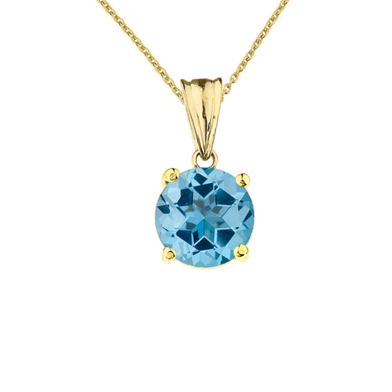 Yellow Gold Round Personalized Birthstone Pendant Necklace