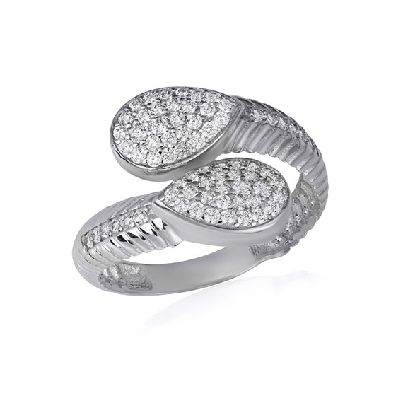 .925 Sterling Silver Pear CZ Wraparound Scaled Band Ring