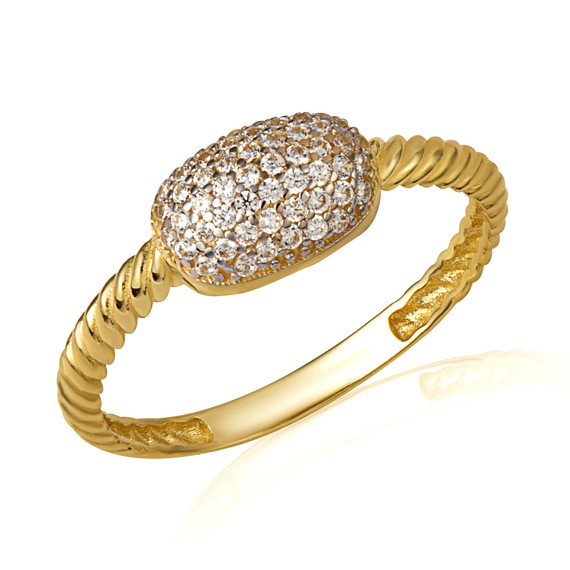 14K Yellow Gold Oval CZ Rope Twisted Band Ring