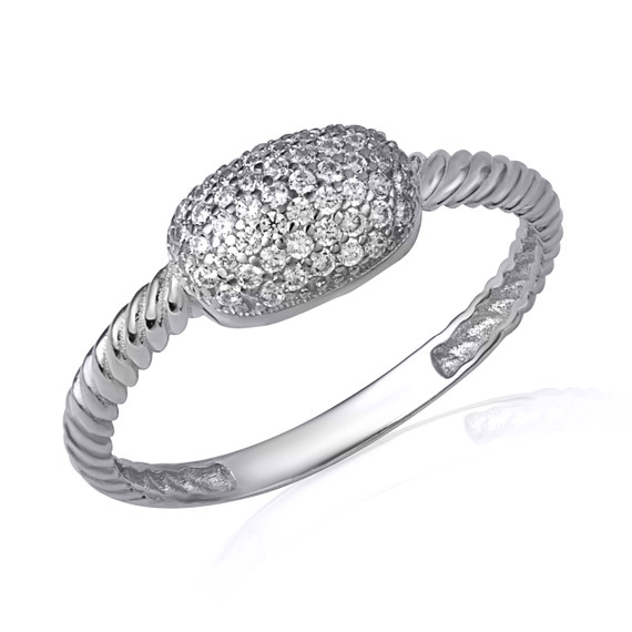 .925 Sterling Silver Oval CZ Rope Twisted Band Ring