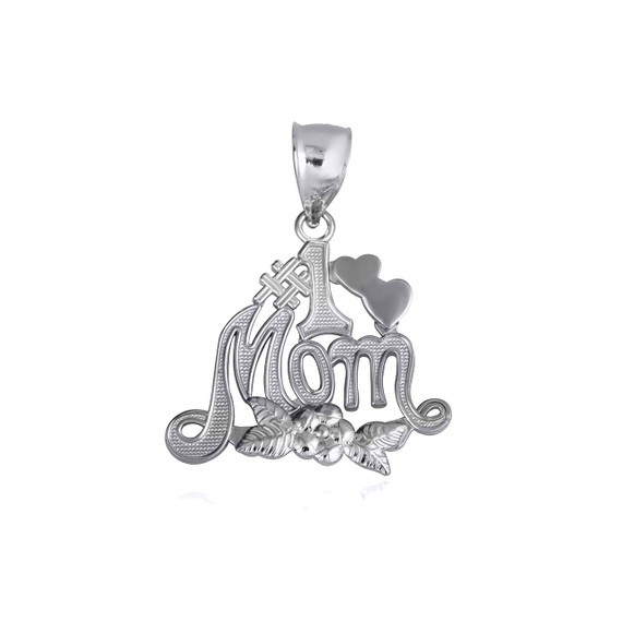 .925 Sterling Silver #1 Mom Heart Flower Petal Mother's Pendant