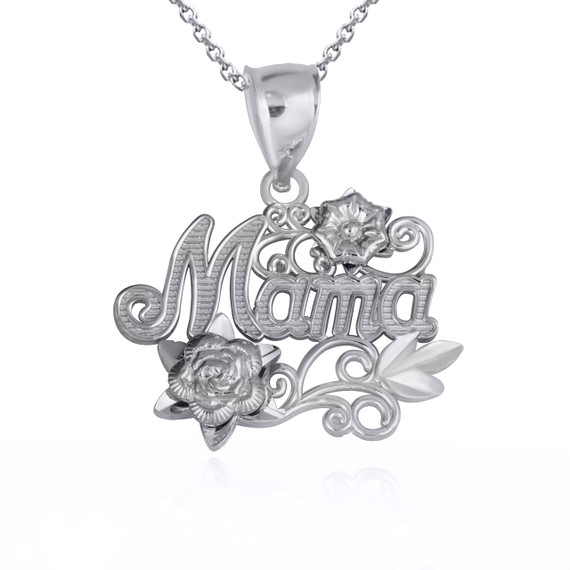 .925 Sterling Silver Mama Rose Flower Filigree Mother's Pendant Necklace