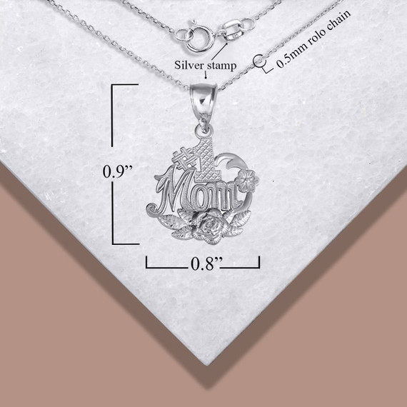 .925 Sterling Silver Mom Heart Filigree Mother's Pendant Necklace with measurements