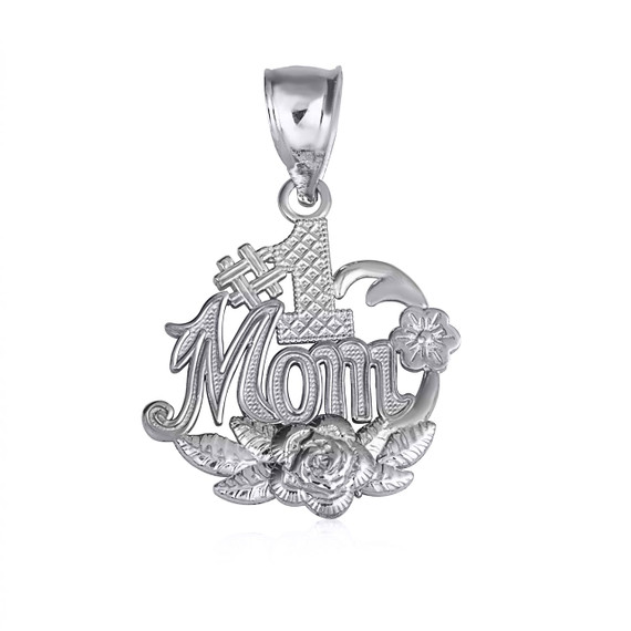 .925 Sterling Silver #1 Mom Rose Flower Petal Mother's Pendant