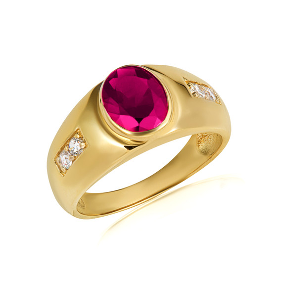 Gold Oval Ruby Gemstone Art Deco Ring