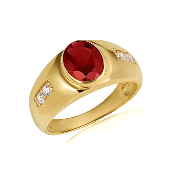 Gold Oval Garnet Gemstone Art Deco Ring